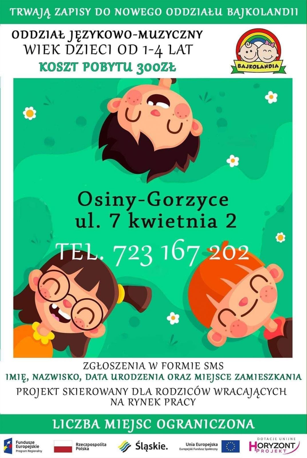 Plakat informujący o Centrum Rozrywki dla dzieci